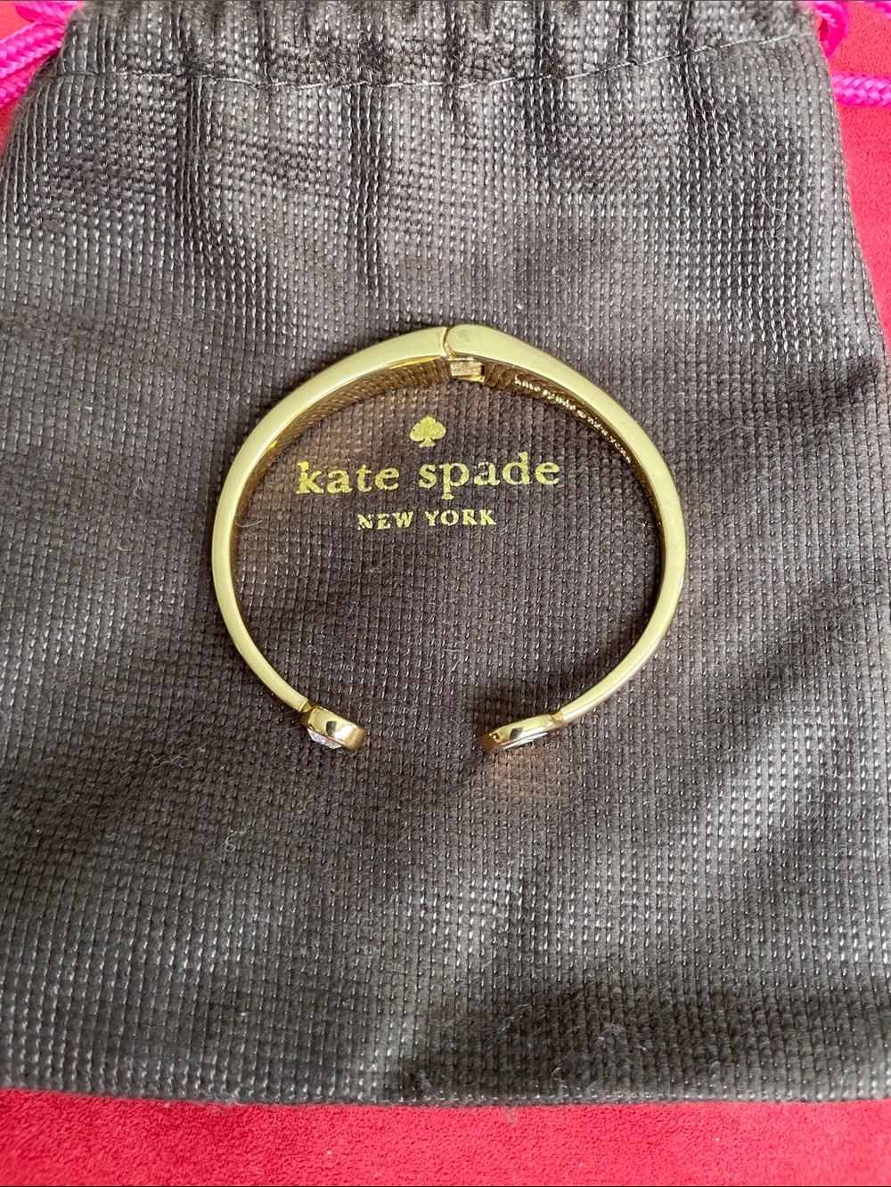 kate spade Gold Open Cuff Bracelet With White Spade & Clear Stone & Dust Bag